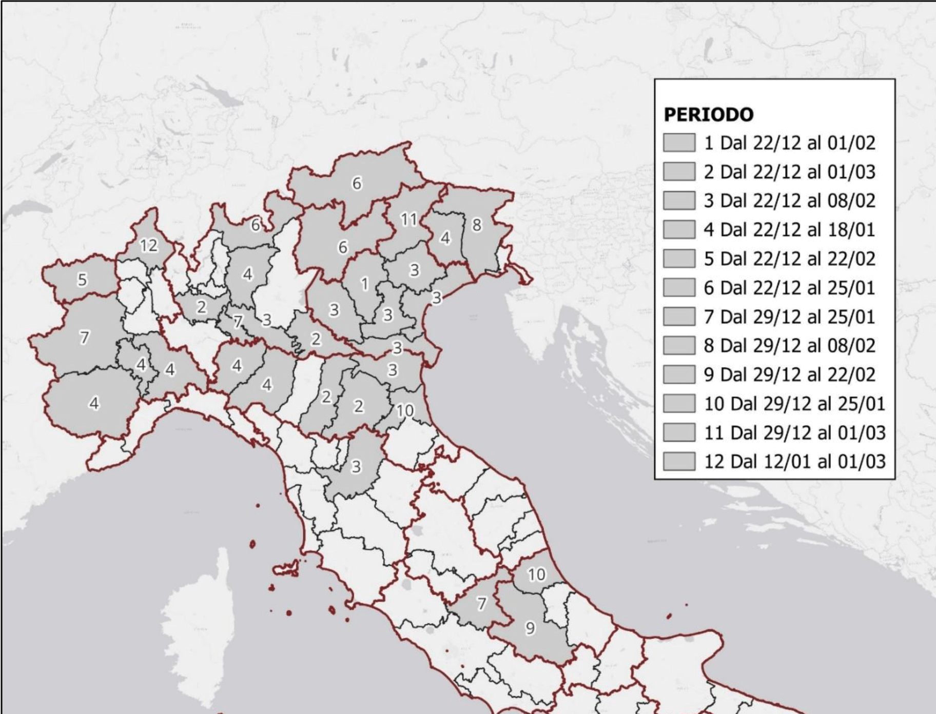 Bluetongue: elenco dei territori stagionalmente liberi per il periodo 2025-2026.